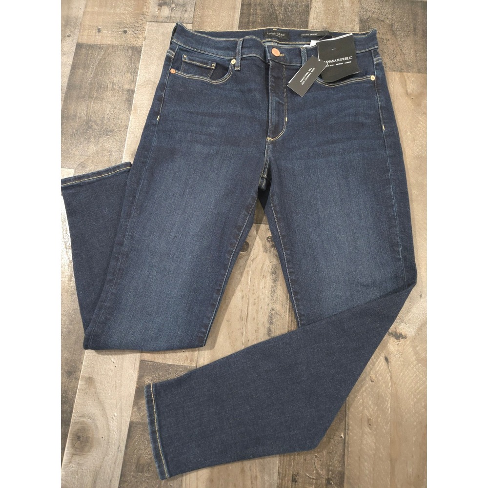 NWT Banana Republic Mid Rise Skinny Ankle Stretch Dark Indigo Denim Size 30